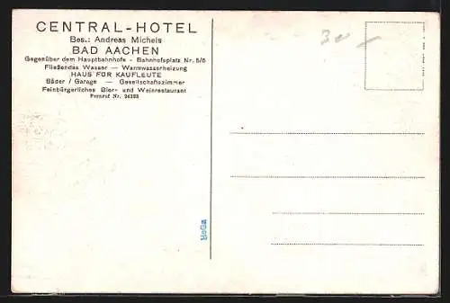 AK Aachen, Central-Hotel, Bes. Andreas Michels