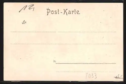 Passepartout-Lithographie Maria Eich, Kirche, Bayerisches Wappen mit Eichenlaub, Ornamente