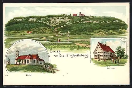 Lithographie Spaichingen, Gasthaus, Kirche, Panorama