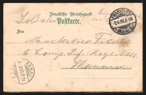 Lithographie Alt-Frankfurt, Römer und alte Häuser, Bundespatrouille vor 1866