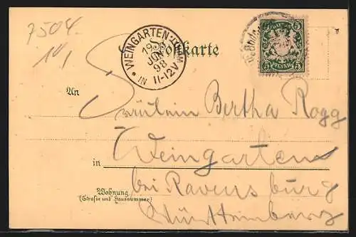 Lithographie Langenargen, Schloss Montfort im Mondschein