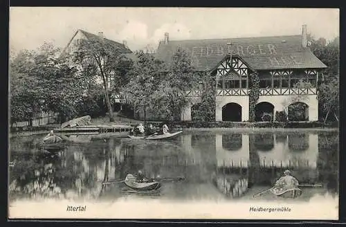 AK Haan, Restaurant Heidbergermühle, Ruderpartie auf dem see