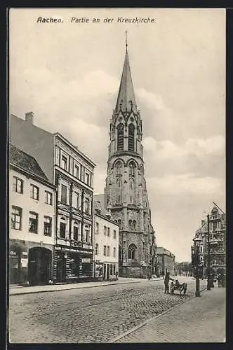 AK Aachen, Pontstrasse mit Kreuzkirche