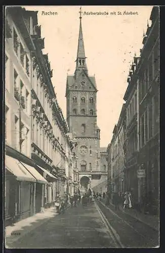 AK Aachen, Adalbertstrasse mit St. Adalbert