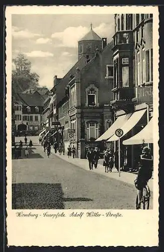 AK Homburg / Saarpfalz, Strasse mit Hotel und Geschäften