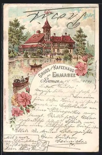 Lithographie Bremen, Kaffeehaus am Emmasee