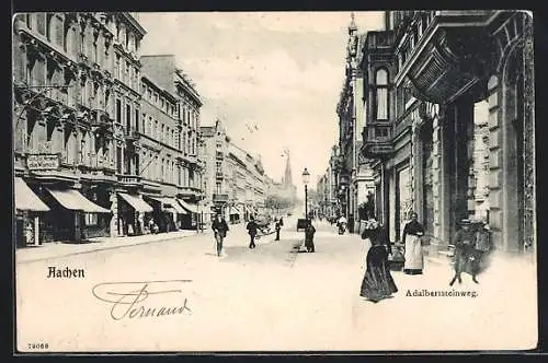 AK Aachen, Strasse Adalbertsteinweg mit Geschäften