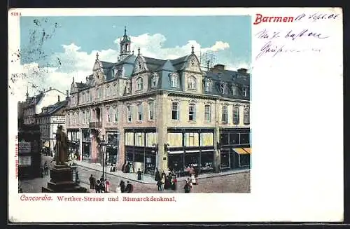 AK Barmen, Concordia, Werther-Strasse und Bismarckdenkmal