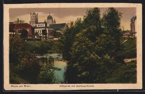 AK Neuss a. Rh., Erftpartie mit Quirinus-Kirche