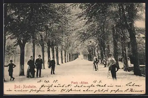 AK Bad Nauheim, Park-Allee mit Passanten