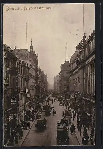 AK Berlin, Friedrichstrasse mit Hotel Silesia, Pferdekutsche