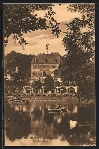 AK Bad Nauheim, Schwanenteich am Gasthof Teichhaus