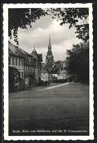 AK Stade, Blick vom Schiffertor auf die St. Cosmaekirche