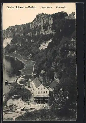 AK Rathen /Sächs. Schweiz, Basteifelsen und Mönchstein