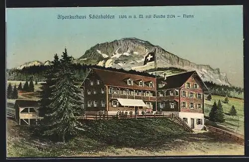 AK Flums, Alpenkurhaus und Hotel Schönhalden mit Guscha