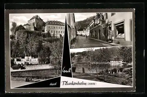 AK Blankenheim /Eifel, Burg, Strassenpartie und Seepartie mit Ruderbooten