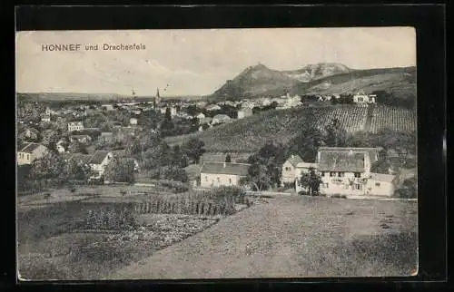 AK Honnef, Ortsansicht mit Drachenfels