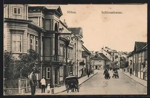 AK Mitau, Schlossstrasse mit Kutschen