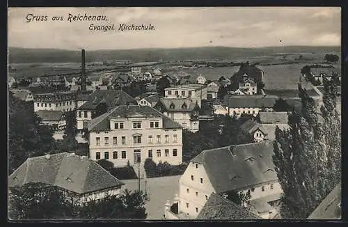 AK Reichenau, Ortsansicht mit Evangel. Kirchschule