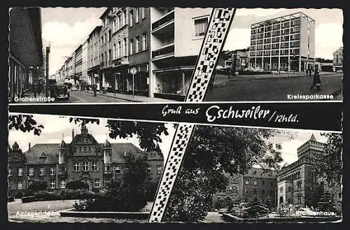 AK Eschweiler /Rhld, Grabenstrasse mit Geschäften, Kreissparkasse, Krankenhaus