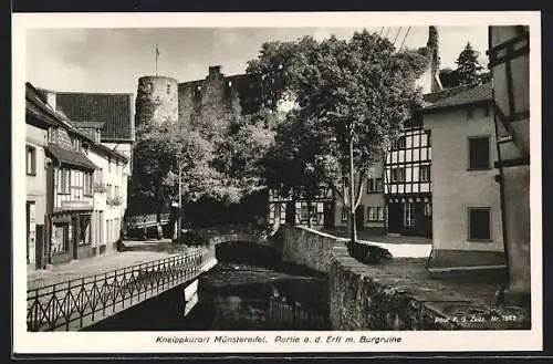 AK Bad Münstereifel, Partie an der Erft mit Burgruine