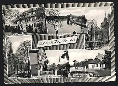 AK Roetgen /Eifel, Restaurant Vossel mit Kirchpartie, Dreilägerbach Talsperre