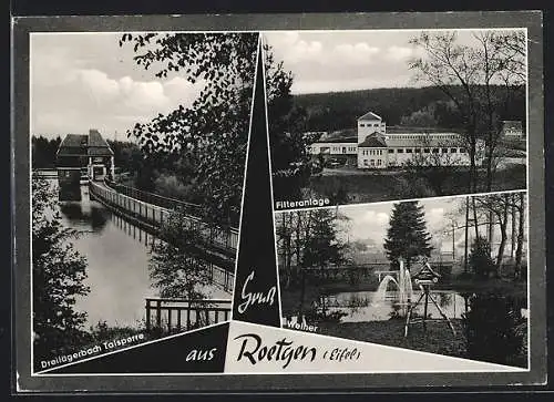 AK Roetgen /Eifel, Dreilägerbach Talsperre, Filteranlage, Weiher