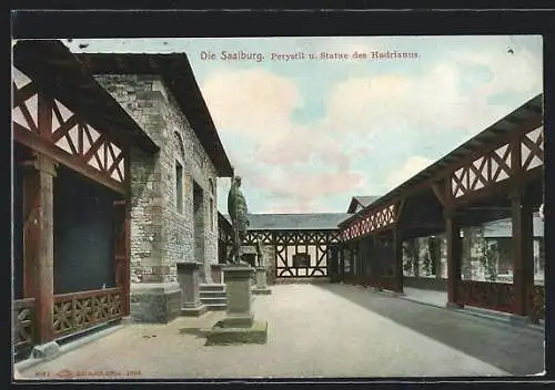 AK Bad Homburg-Saalburg, Perystil und Statue des Hadrianus