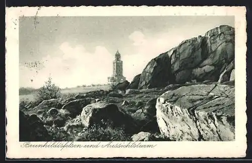 AK Grosser Feldberg i. Taunus, Brunhildisfelsen und Aussichtsturm