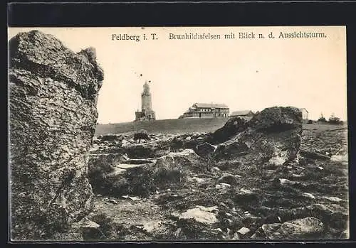 AK Feldberg i. T., Brunhildisfelsen mit Blick n. d. Aussichtsturm