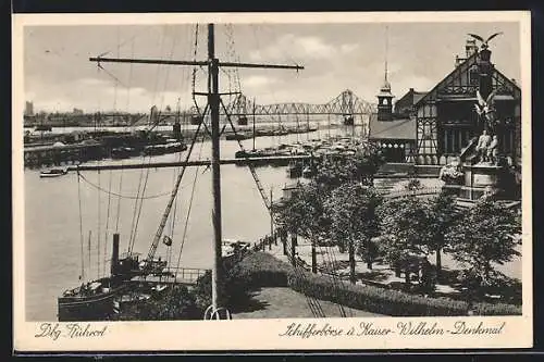 AK Duisburg-Ruhrort, Schifferbörse und Kaiser Wilhelm-Denkmal