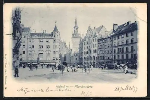 AK München, Marienplatz mit Geschäften