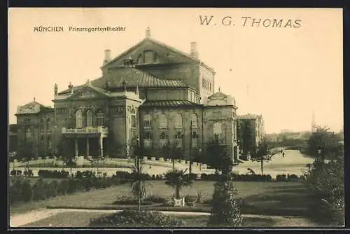 AK München, Blick zum Prinzregententheater vom Park aus