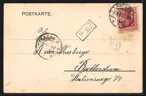 Passepartout-AK Aachen, Teilansicht, Kaiserplatz, Kirchturm, mit Blumen