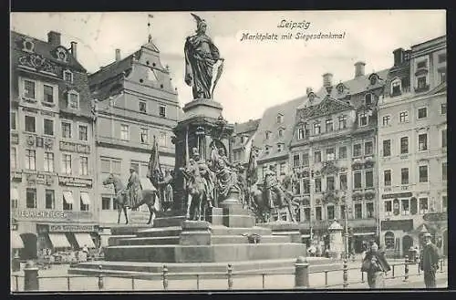 AK Leipzig, Marktplatz mit Siegesdenkmal