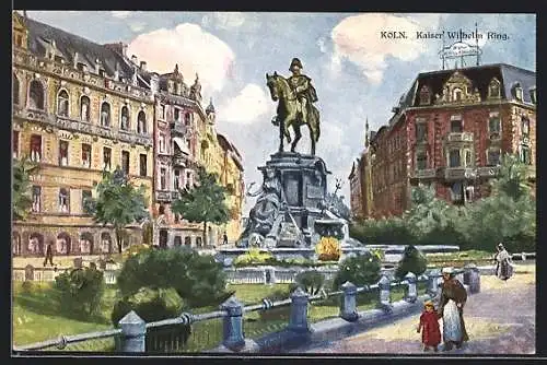 Künstler-AK Köln-Neustadt, Kaiser Wilhelm-Ring mit Denkmal