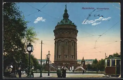 AK Mannheim, Wasserturm mit Strassenbahn