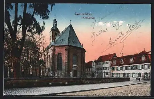 AK Zweibrücken, Teilansicht der Karlskirche