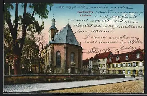 AK Zweibrücken, Teilansicht der Karlskirche