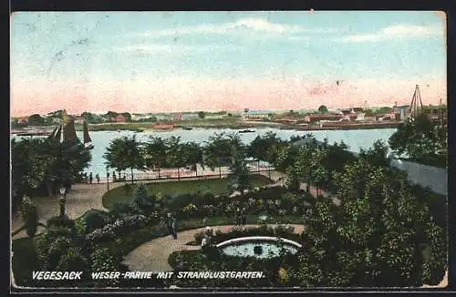 AK Vegesack, Weserpartie mit Strandlustgarten