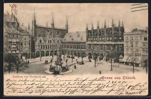 AK Lübeck, Rathaus vom Marktplatz aus