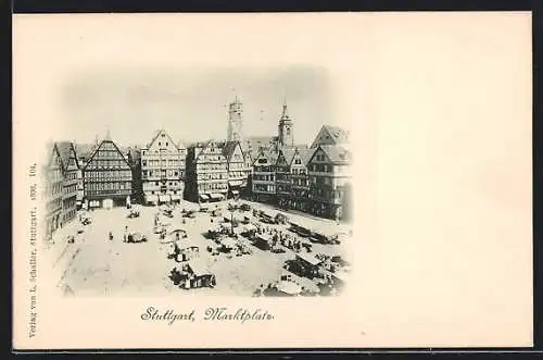 AK Stuttgart, Marktplatz aus der Vogelschau