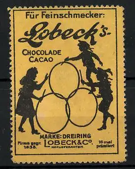 Reklamemarke Lobeck's Chocolade & Cacao, Marke Dreiring, Kinder spielen mit Reifen