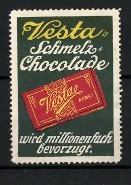 Reklamemarke Vesta-Schmelz-Chocolade wird millionenfach bevorzugt, Schokoladentafel