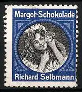 Reklamemarke Margot-Schokolade, Richard Selbmann, Fräulein schmust mit Katze