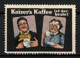 Reklamemarke Kaiser's Kaffee ist der Beste!, betagtes Paar mit Kaffeetassen