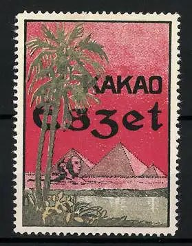 Reklamemarke Eszet Kakao, Sphinx mit Pyramiden und Palmen