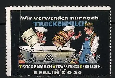 Reklamemarke Trockenmilch der Trockenmilch-Verwertungs-Gesellschaft Berlin, Köche mit Mehl und Trockenmilch