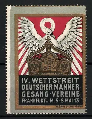 Reklamemarke Frankfurt a. M., IV. Wettstreit Deutscher Männer-Gesang-Vereine 1913, Schwan und Krone