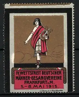 Reklamemarke Frankfurt a. M., IV. Wettstreit Deutscher Männer-Gesangvereine 1913, Musiker mit Lyra